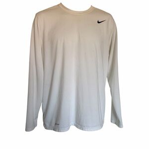 Nike White Long Sleeve Dri-FIT Crew Shirt with Black Swoosh
